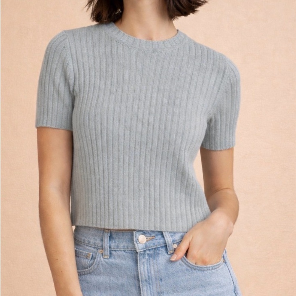 NWT W.Cashmere Top Sweater Mint Green Ribbed 100% cashmere